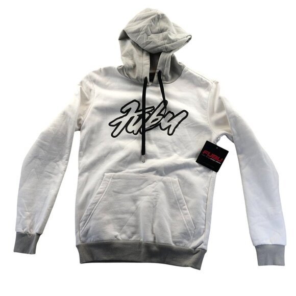NWT Fubu Mens Hoodie Sweatshirt XS White Graphic Logo Print Pullover Casual - Picture 1 of 14